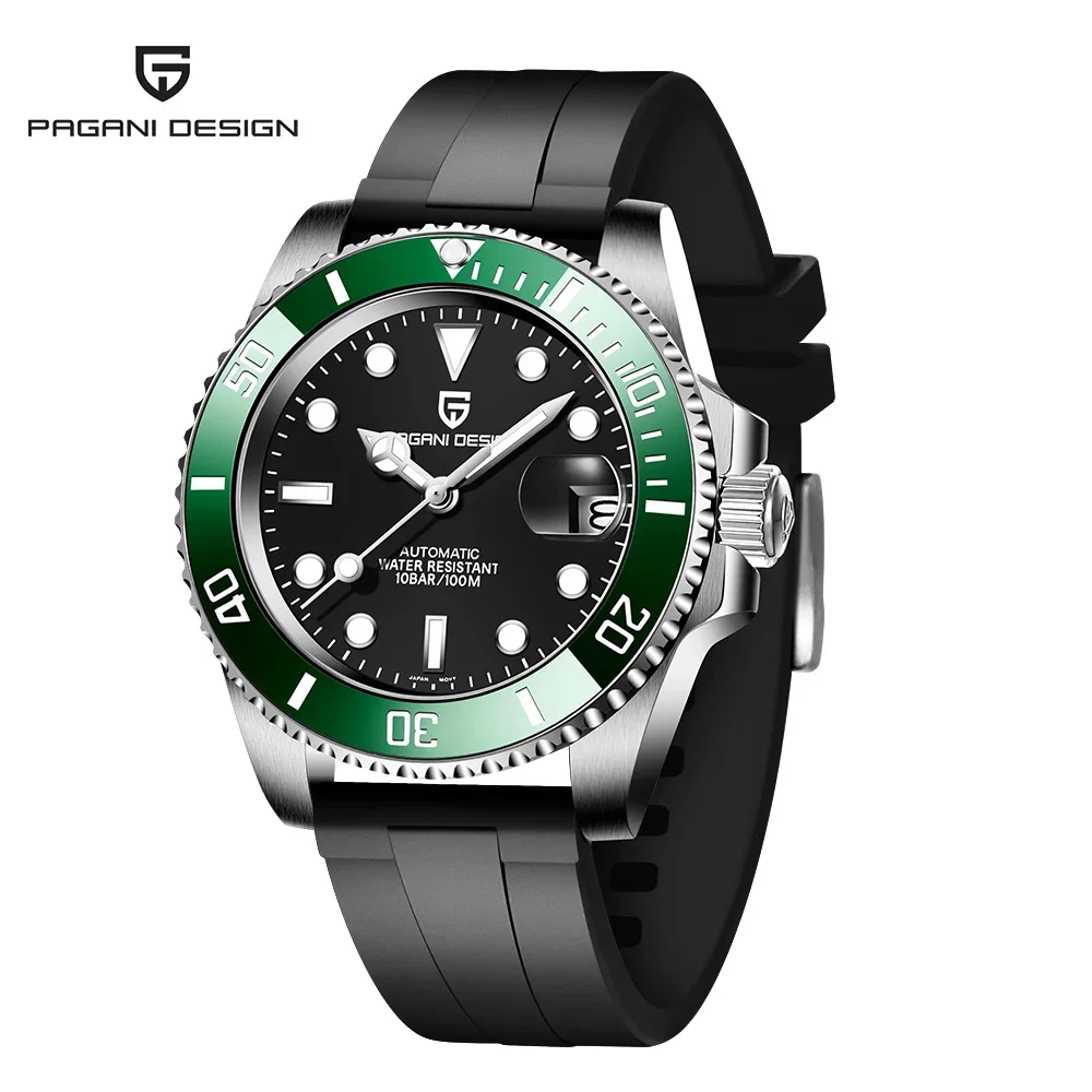 Relógio Mecânico Automático Masculino (preto E Verde), Aço Inoxidável, Cristal De Safira, Resistente À Água.