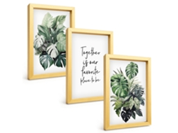 Composição De Quadrosfolhas Verdes Plantas Tropicais Moldura Dourada Imagens Para Um Quarto Infantil Espelharte (3 Peças 20x30 Cm)