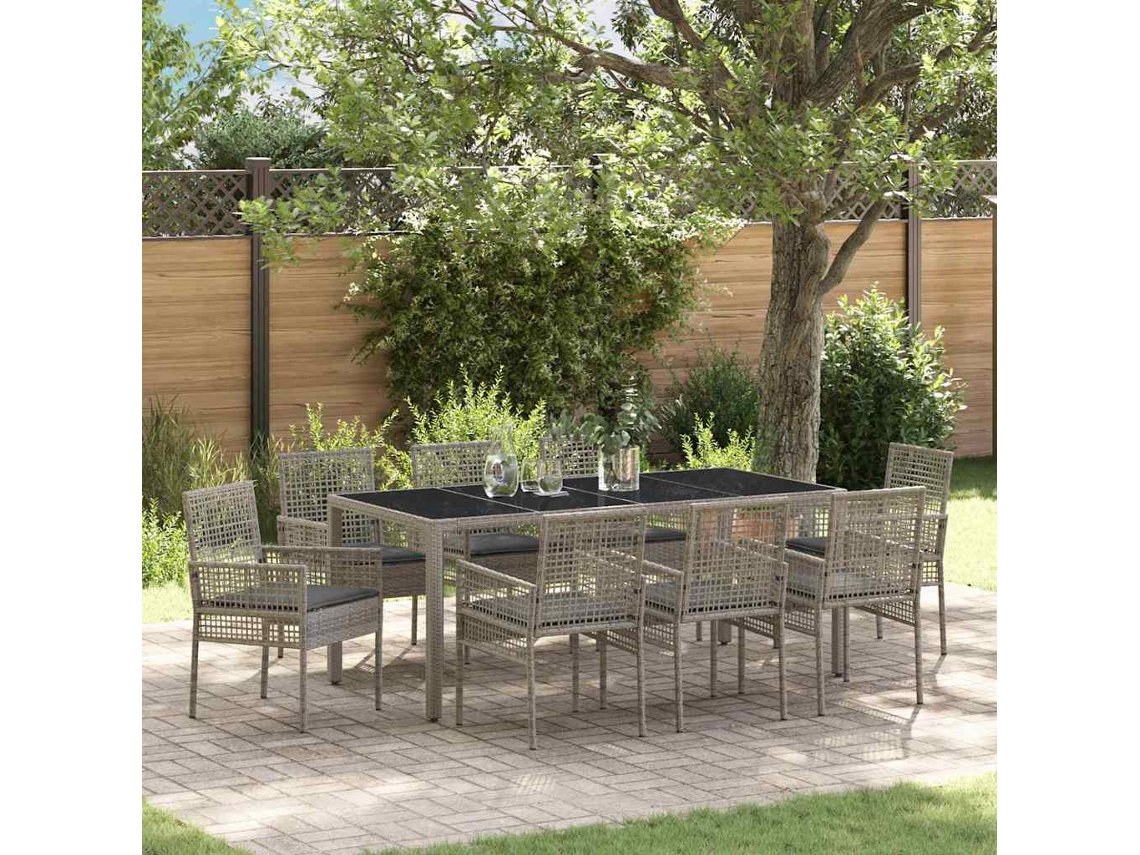Vidaxl Conjunto De Jantar Para Jardim 9 Pcs Cinzeto Vime Pe