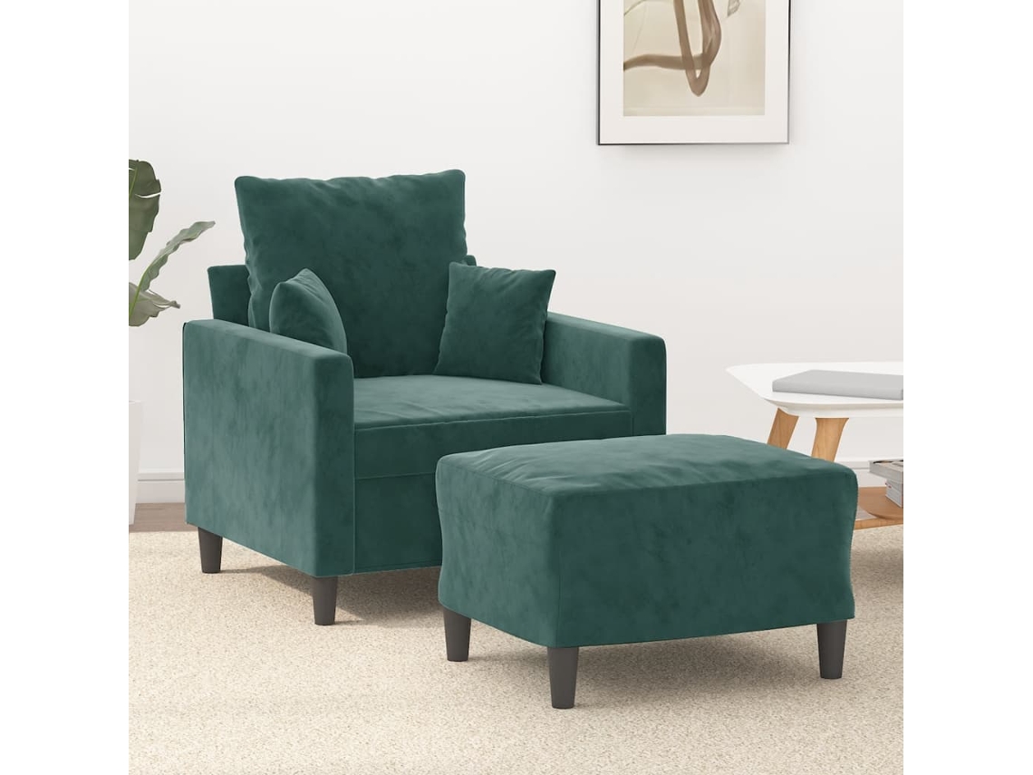 Vidaxl Poltrona Com Apoio De Pés 60 Cm Veludo Verde-escuro