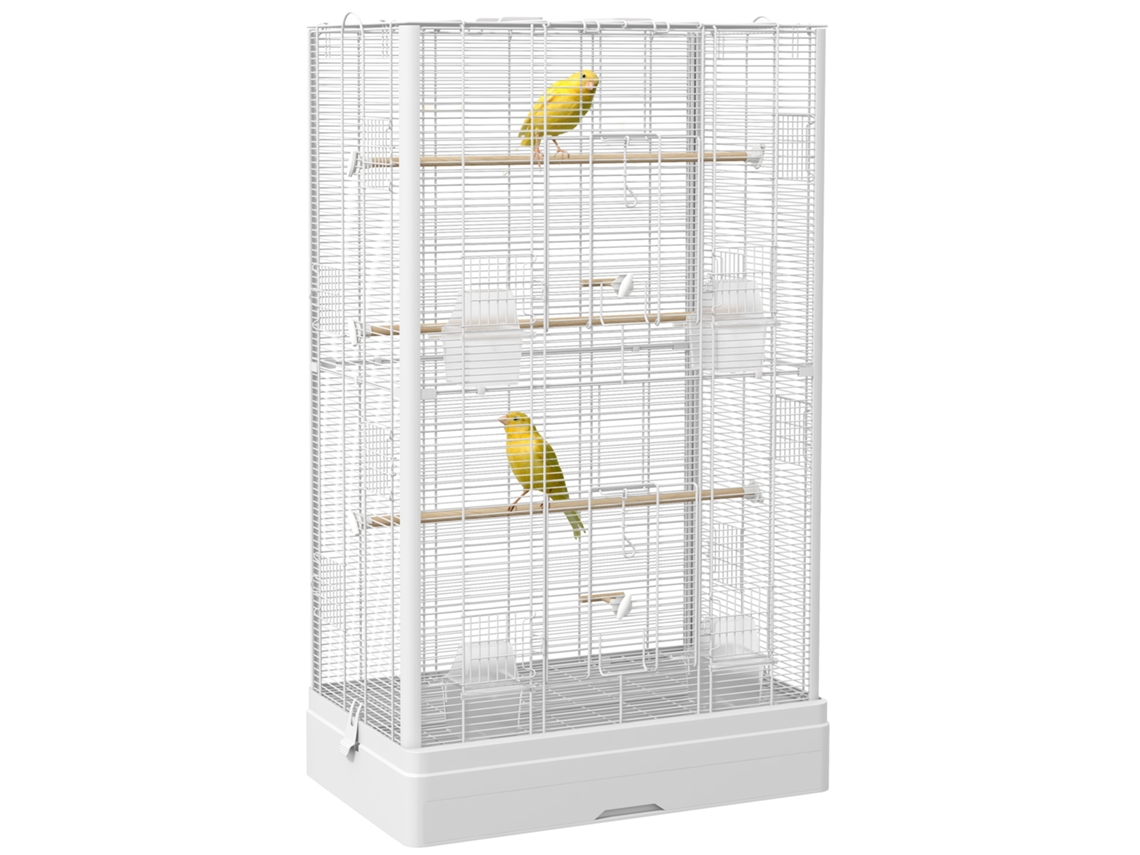 Gaiola de Pássaros com Bandeja Retrátil e Poleiros. Aviário para Papagaios. 61x36,5x98 Cm. Branco Ge