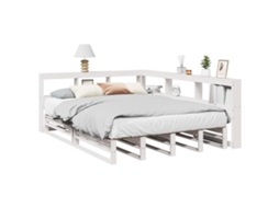 Cama Com Estante Sem Colchão 140x190 Cm Pinho Maciço Branco