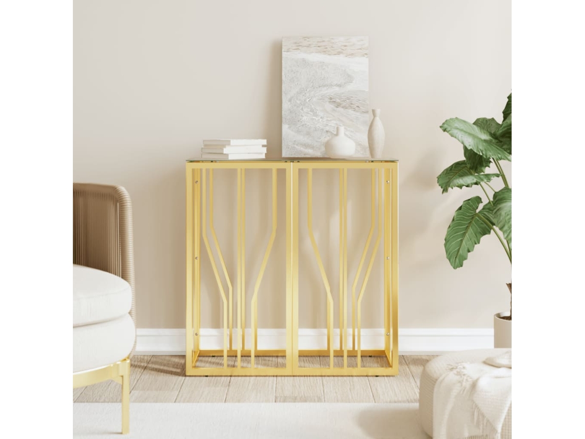 Vidaxl Mesa Consola 70x30x70 Cm Aço Inoxidável E Vidro Dourado