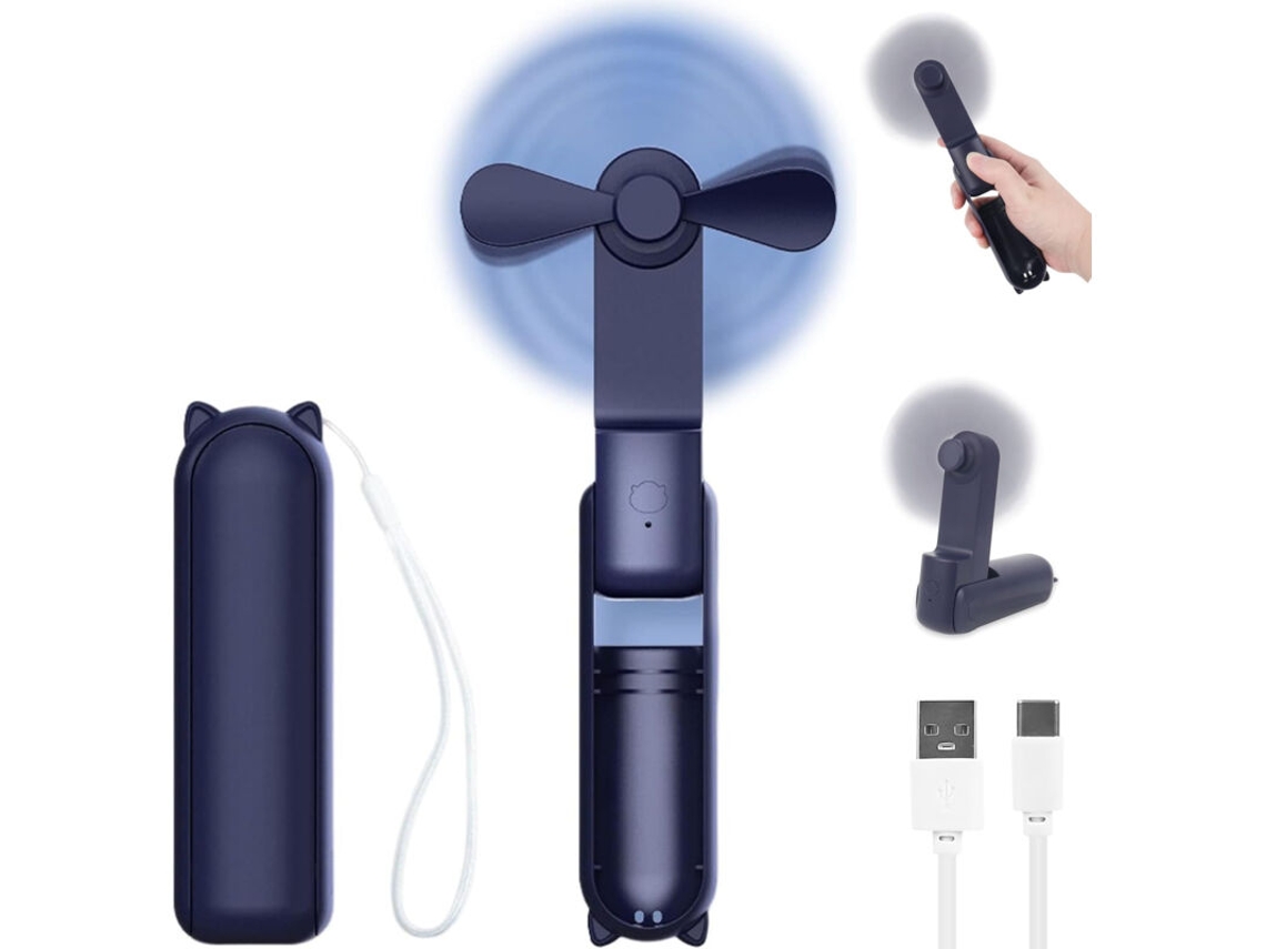 Mini Ventilador Portátil De Mão, Com Baterias Recarregáveis, Dobrável E Silencioso, Para Casa, Escritório E Viagens - Azul