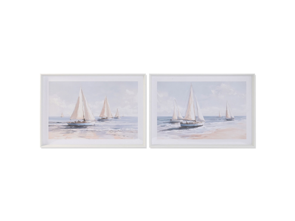 Pintura Home Esprit Azul Veleiros Mediterrâneo 100 X 2,5 X 70 Cm (2 Unidades)