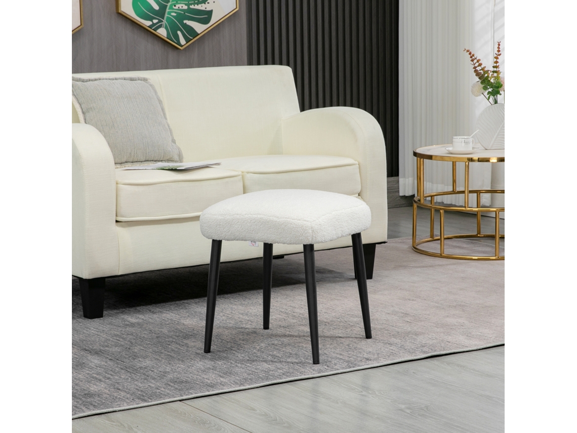Banco quadrado independente para sala de estar e quarto com visual cashmere e pernas de aço 42x42x47cm Liptaptyn Creme