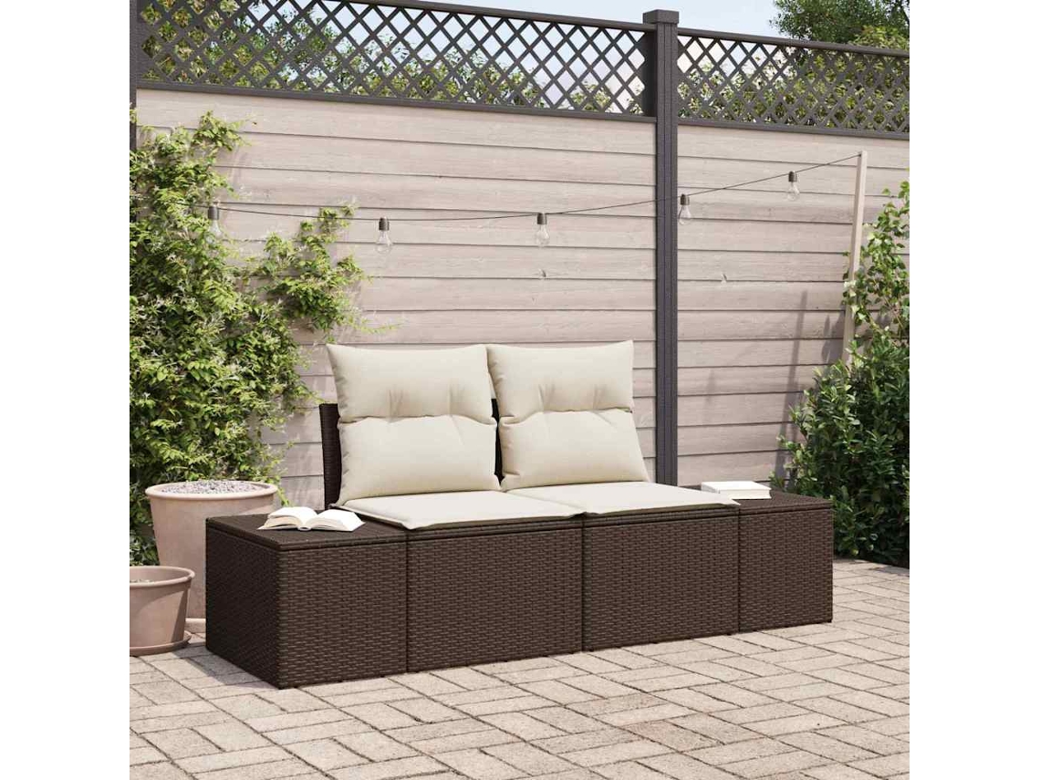 Vidaxl Sofá De Jardim Com Almofada Castanho 184 X 62 X 69 Cm Vime Pe