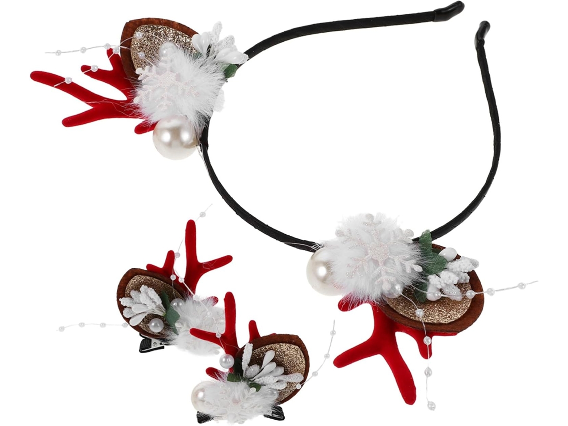 Conjunto De 4 Tiaras Natalinas Com Clipes Renas E Floco De Neve - Acessórios De Cabelo Para Festas