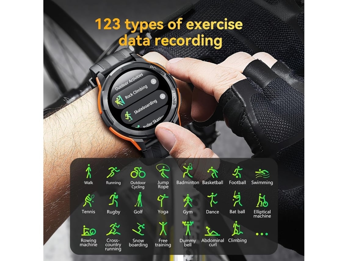 Smartwatch De Fitness Durável Com Resposta/discagem E Amplo Rastreamento Esportivo Preto Yunzii