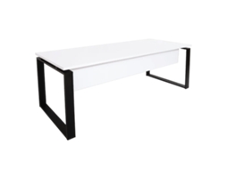 Mesa-Mesa com Saia. Estrutura metálica aberta preta. 180x60cm. Branco. OFILIKE