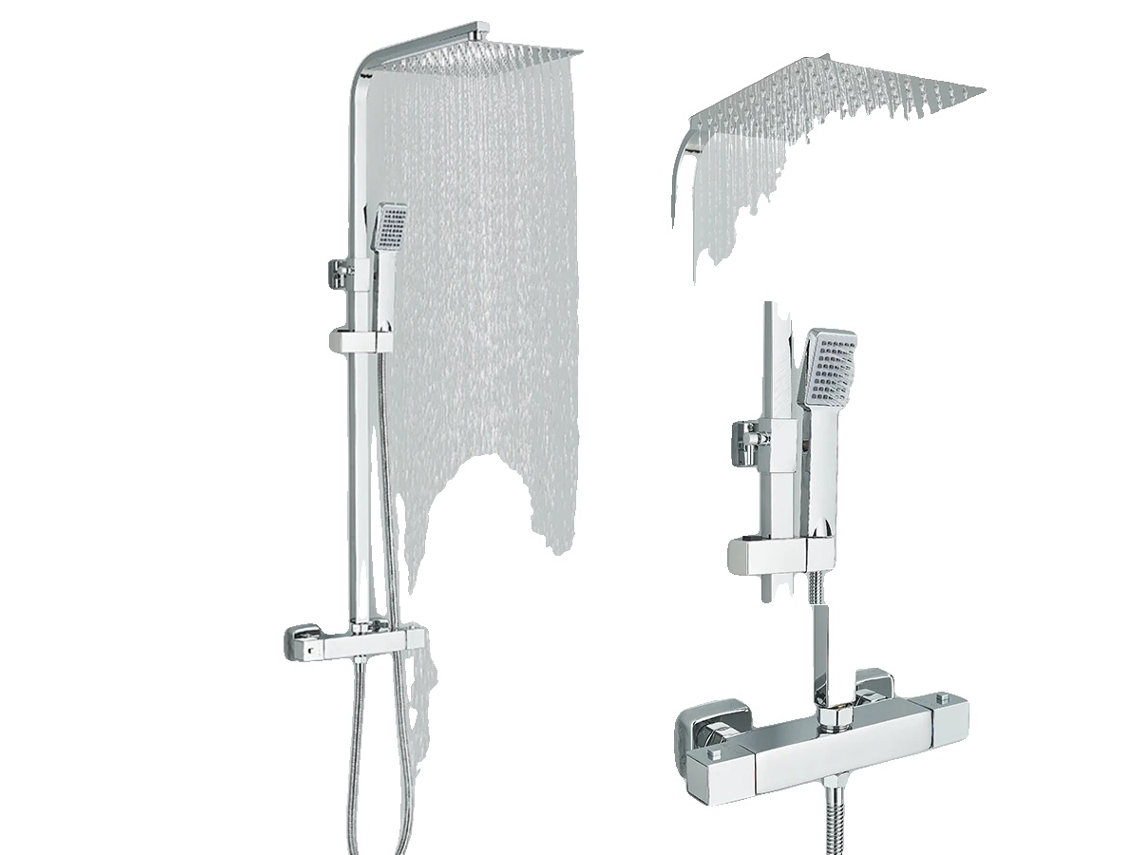 Conjunto De Torneira De Chuveiro, Controle Termostático, Design De Duas Alças, Chrome