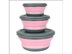 (rosa) Conjunto De Lancheira Dobrável De Silicone De Três Peças, Com Tampa, Copo E Tigela Dobrável.
