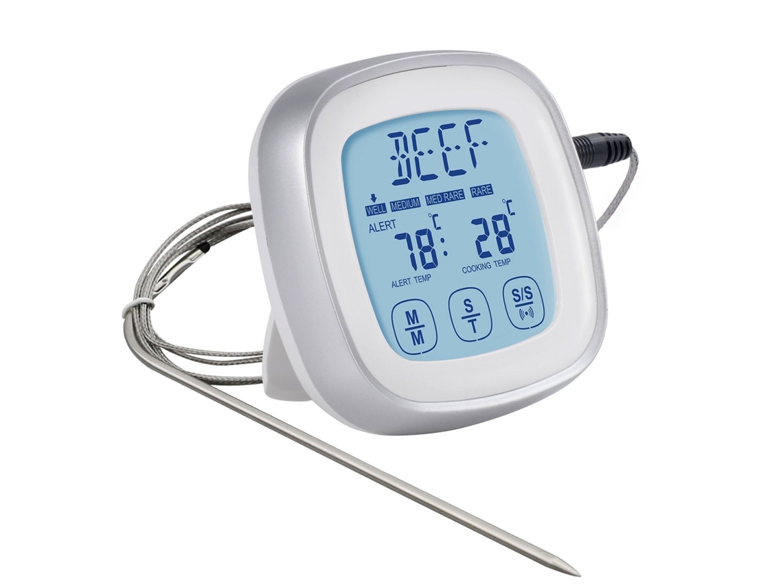 Termômetro De Forno Com Tela Sensível Ao Toque, Timer, Digital Para Alimentos E Grelhados, Eletrônico Cozinha 1 Sonda Prateado Bra Aquaforge