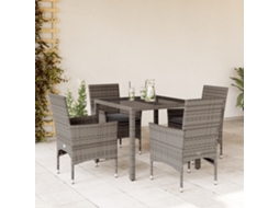 Jogo 5 Peças Jantar Jardim C/ Almofadões Vime Pe/vidro Cinza Dkd Home Decor