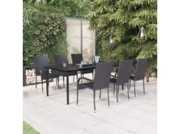 Vidaxl 7 Pcs Conjunto De Jantar Para Jardim Preto