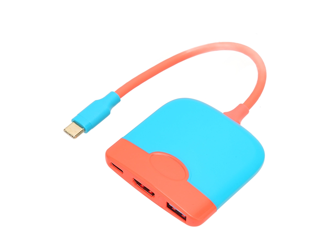 Adaptador Usb C a Hd 3 em 1, Usb 3.0 e Pd, 4K, Azul/Vermelho