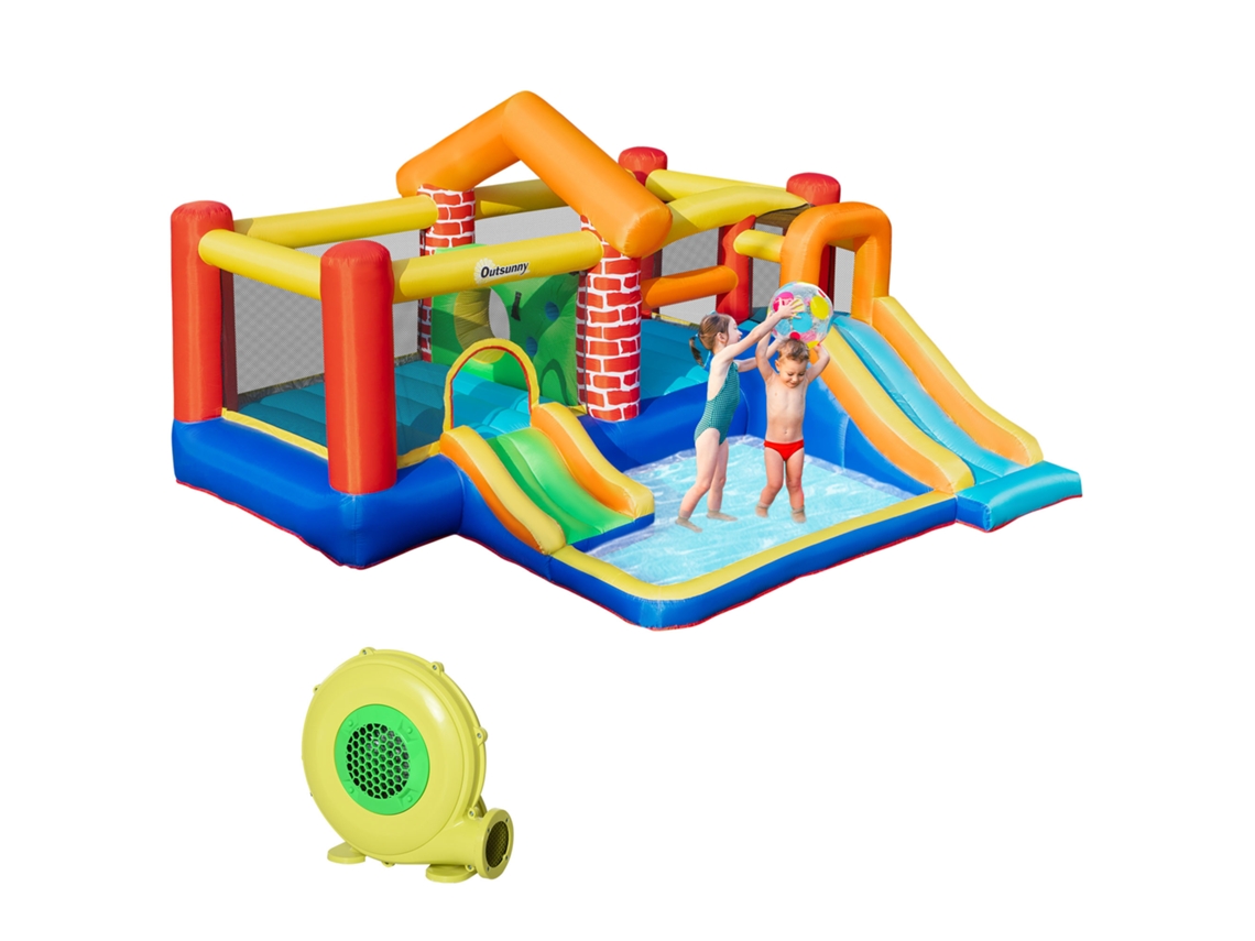 Castelo Inflável com 2 Escorregas, 2 Trampolins, Piscina, Bomba e Bolsa 380x370x230cm | S/MARCA