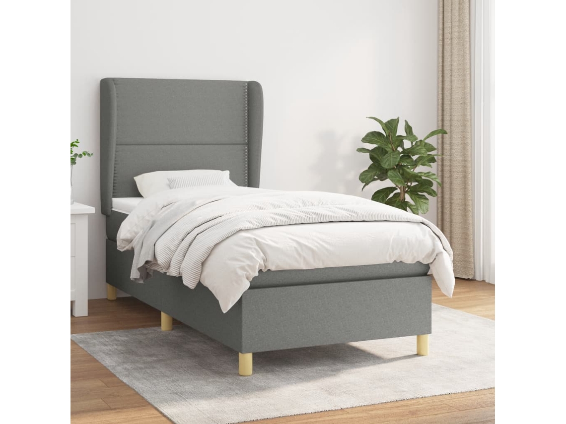 Vidaxl Cama Com Molas/colchão 90x190 Cm Tecido Cinza-escuro