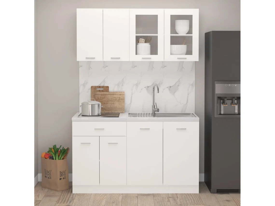 Vidaxl 4 Pcs Conjunto Armários De Cozinha Derivados De Madeira Lyon Branco
