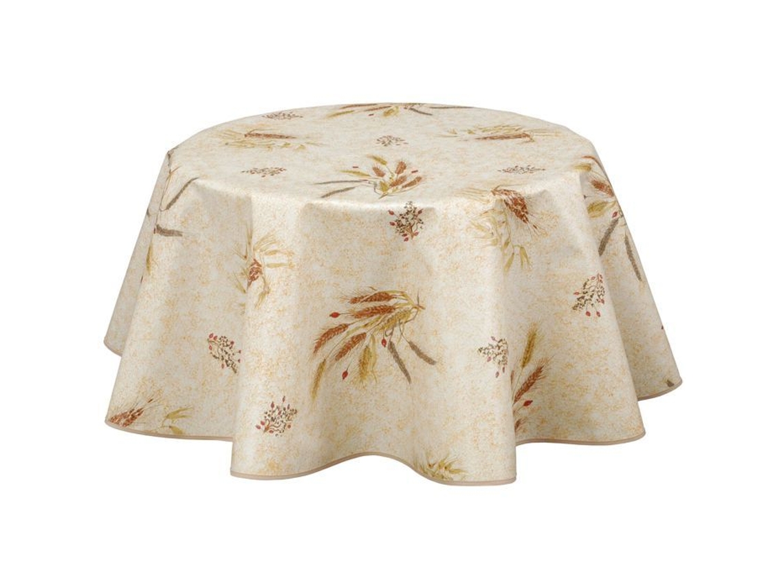 Cpm - Toalha De Mesa Redonda Provençal Em Plástico Encerado Moisson - Diâmetro 150 Cm - Bege