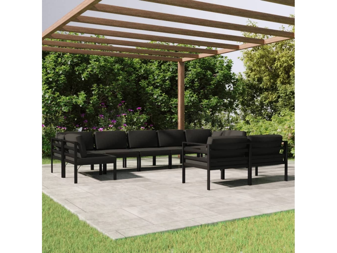 Conjunto de 9 peças Lounge Garden com Almofadas Alumínio Antracite Dkd Home Decor