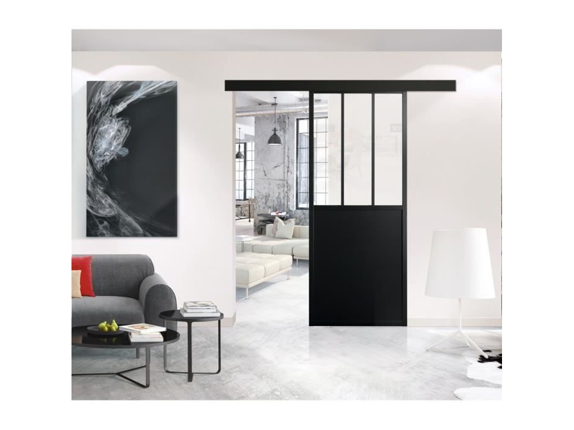 Porta De Correr Trilho Kit De Faixa De Oficina A 204 XL 73 XP 4 Cm Vidro Transparente Preto Optimum