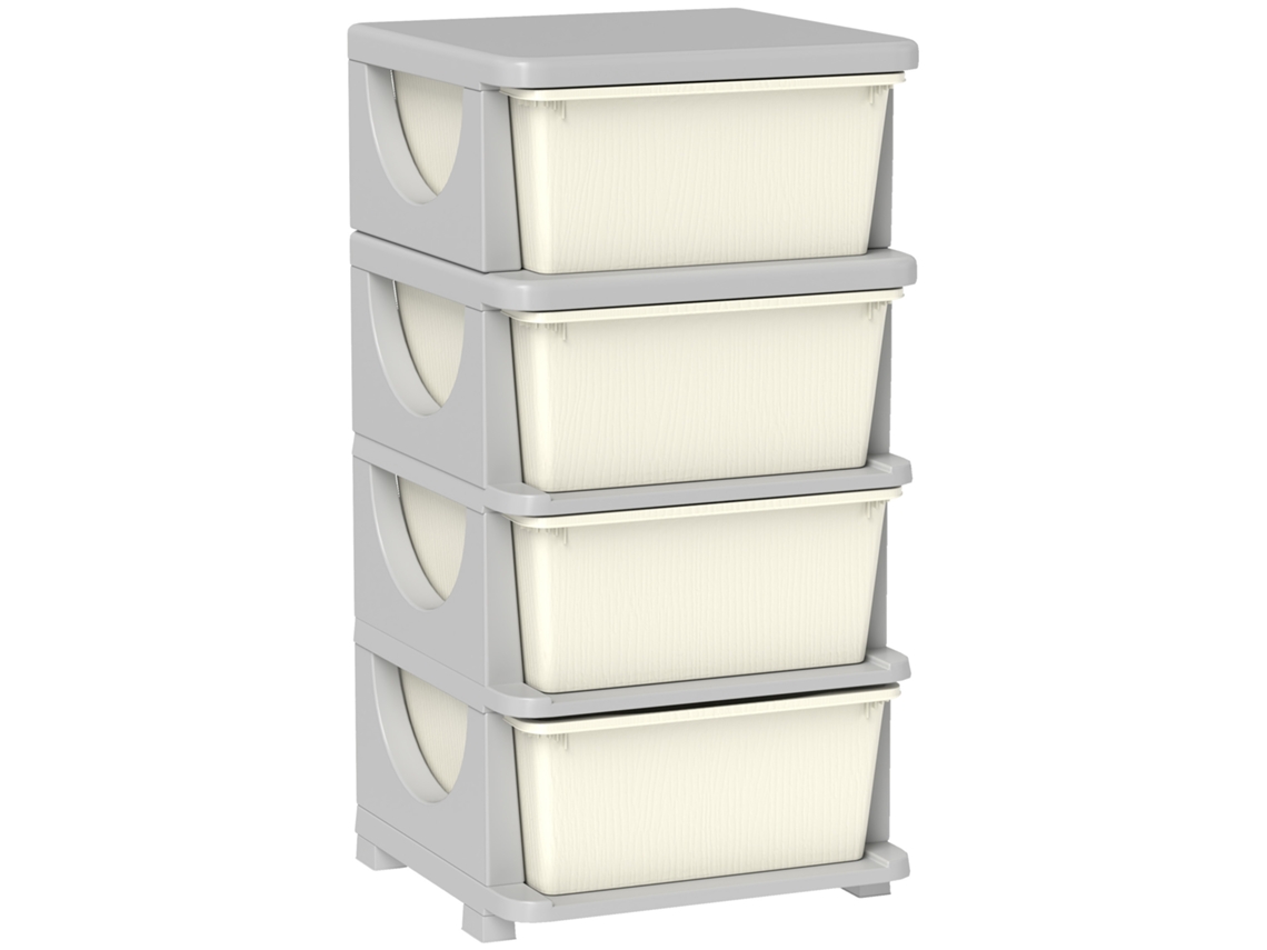 Caixa Organizadora 4 Gavetas Plástico 37x37x76 Branco Creme