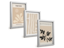 Quadros Decorativos Para Paredepadrões Elegantes De Plantas Em Preto E Bege Moldura Prateada Quadros Para O Escritório Espelharte (3 Peças 20x30 Cm)
