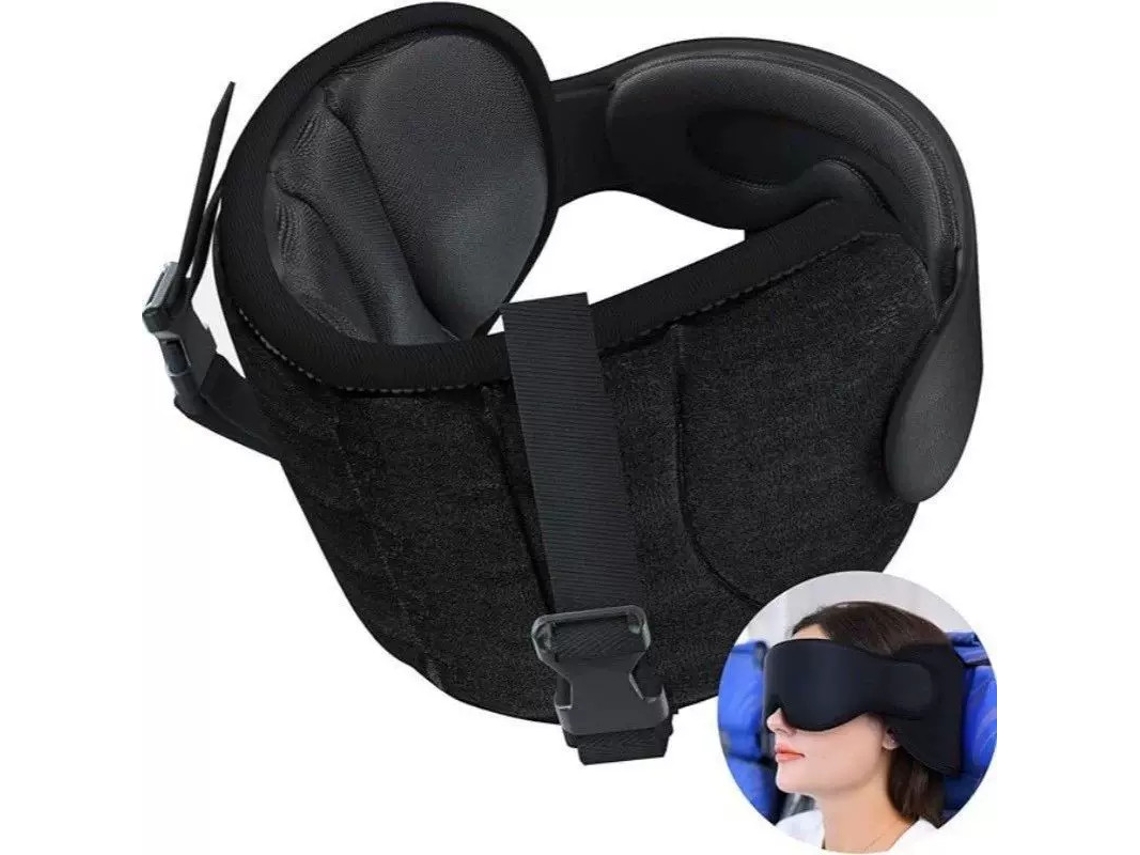 Almofada Avião Viagem com Máscara Algodão, Suporte 360° Anti queda INF
