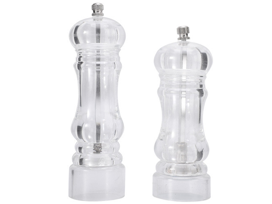 Conjunto De Moedor Pimenta E Saleiro Manual, Moedor E Recipiente Transparentes Ajustáveis​​, Acrílico, Transparente, Pequeno+ Médio