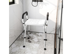 Banqueta de Duche para Pessoas Idosas e com Deficiência, com Apoios de Braços, Altura Ajustável, Pés Antiderrapantes, Branca