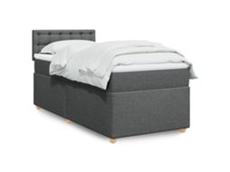 Cama Com Molas/colchão 90x190 Cm Tecido Cinza-escuro