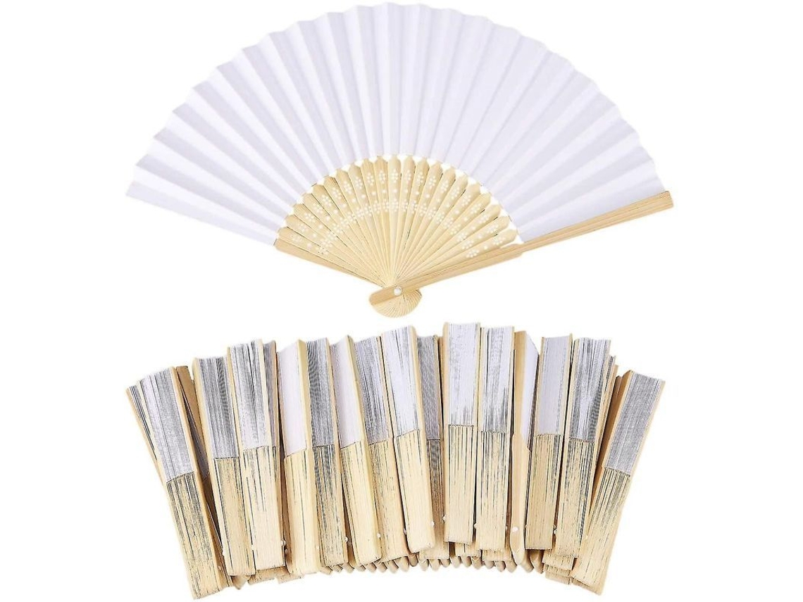 2026 50 peças de leque de papel dobrável branco para casamentos, festas, presentes, artesanato e decoração, 21 cm