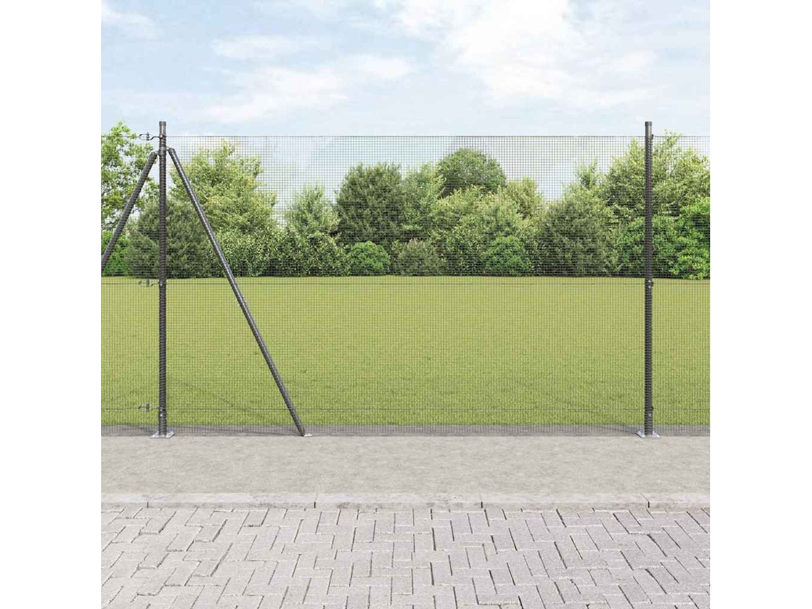 Vidaxl Cerca De Arame Soldado Com Base De Concreto 25 X 1,5 M Cinzento