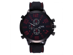 Relógio masculino CMK com pulseira de couro PU, mostrador grande e design moderno (vermelho)