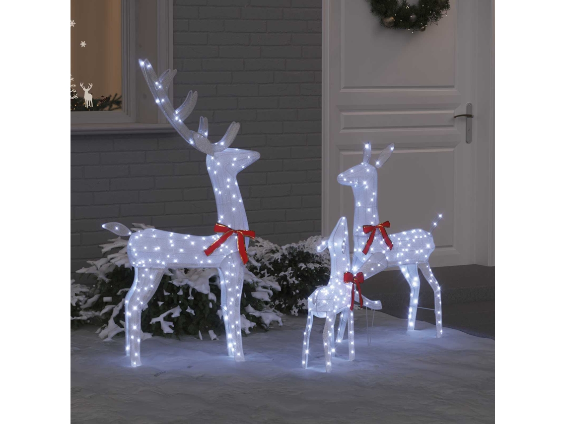 Vidaxl Família De Renas 3 Pcs Branco Frio 68 X 26 X 127 Cm Tecido