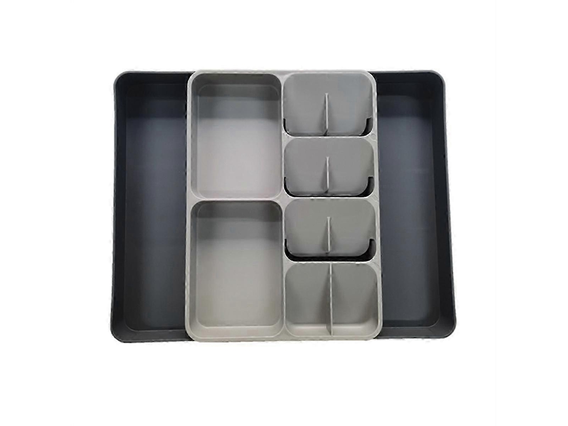 Lurelia Bandeja Para Talheres, Expansível, Em Plástico Pp, Para Gaveta De Cozinha, Altura Mínima De 5,5 Cm, Cinzento