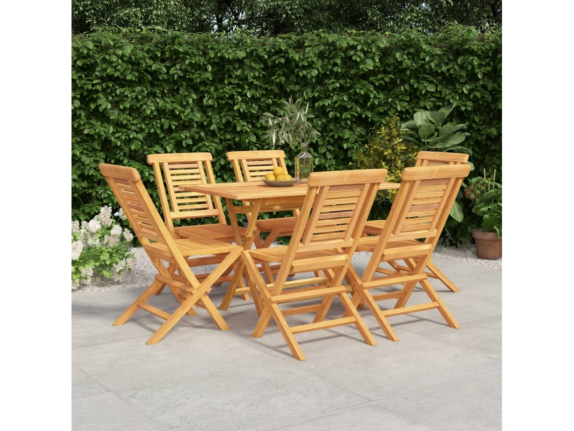 Conjunto De Jantar Para Jardim 7 Pcs Madeira De Teca Maciça Dkd Home Decor