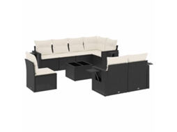 Conjunto de 9 Sofás para Jardim com Almofadões Vime Pe Preto MAISON EXCLUSIVE (9 pcs)