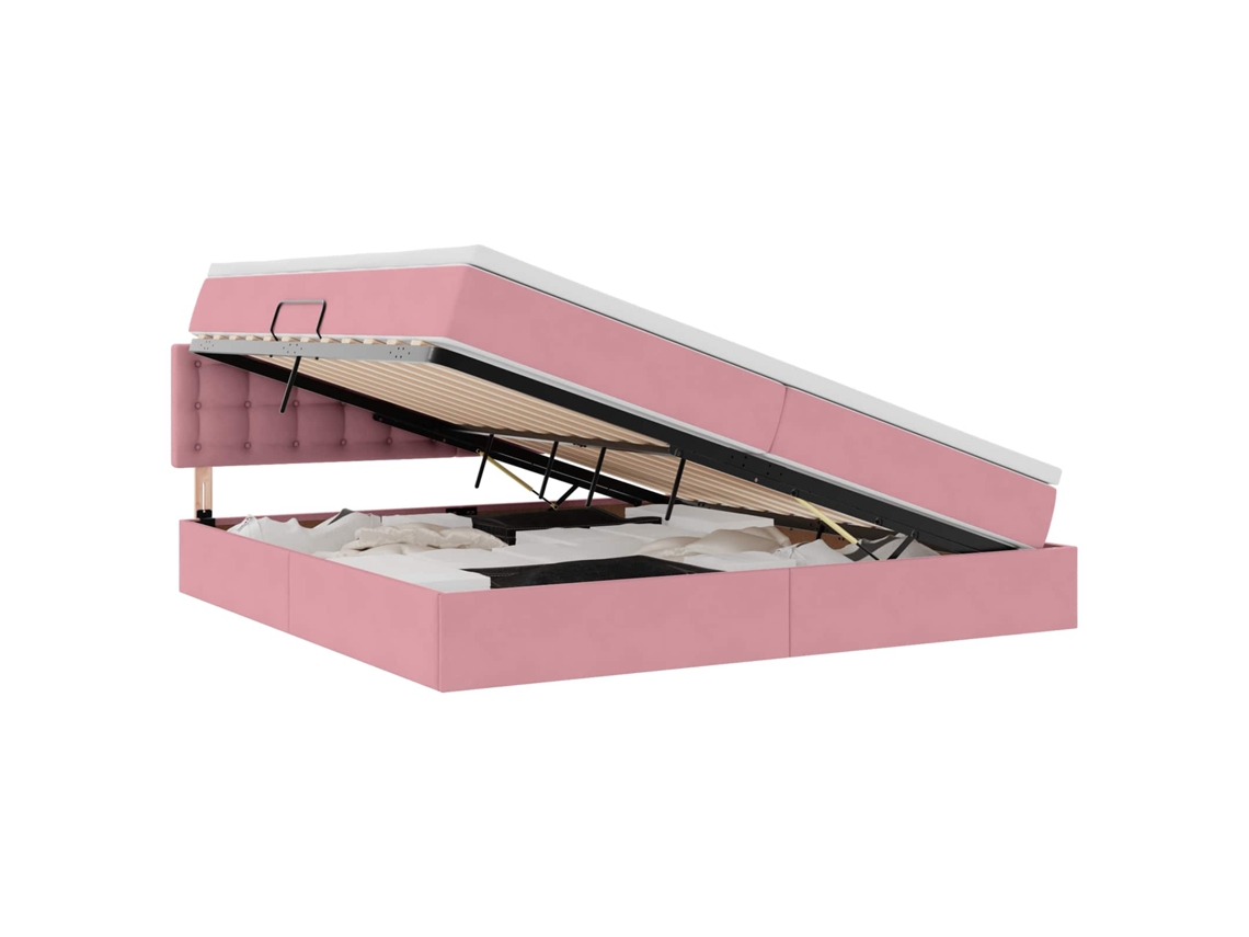 Maison Exclusive - Cama Com Arrumação E Led Com Colchão Rosa 200 X 200 Cm Veludo