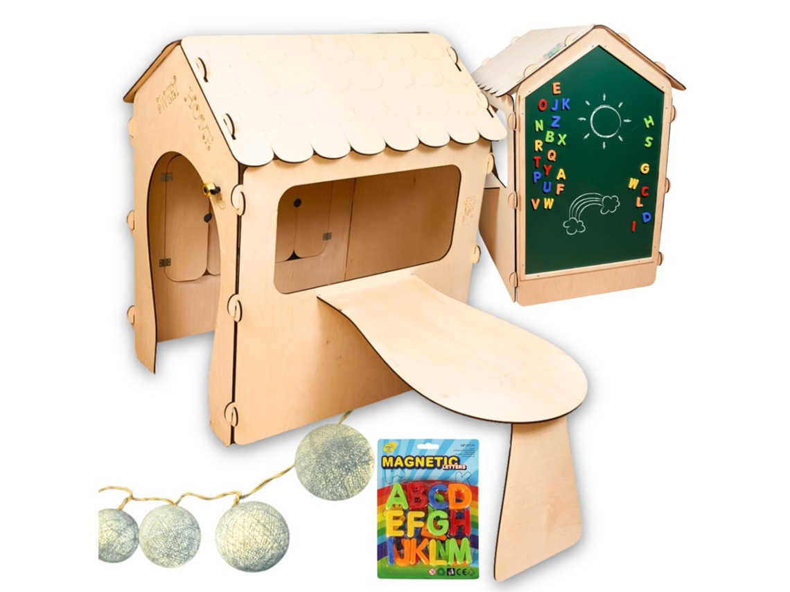 Casinha Infantil de Madeira com Quadro Negro e Mesa PRICENET
