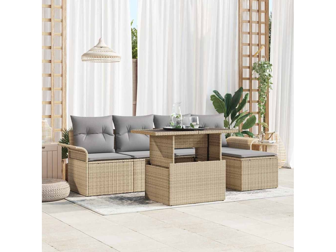 Vidaxl Conjunto De Sofá De Jardim 6 Unid. Bege Vime Pe