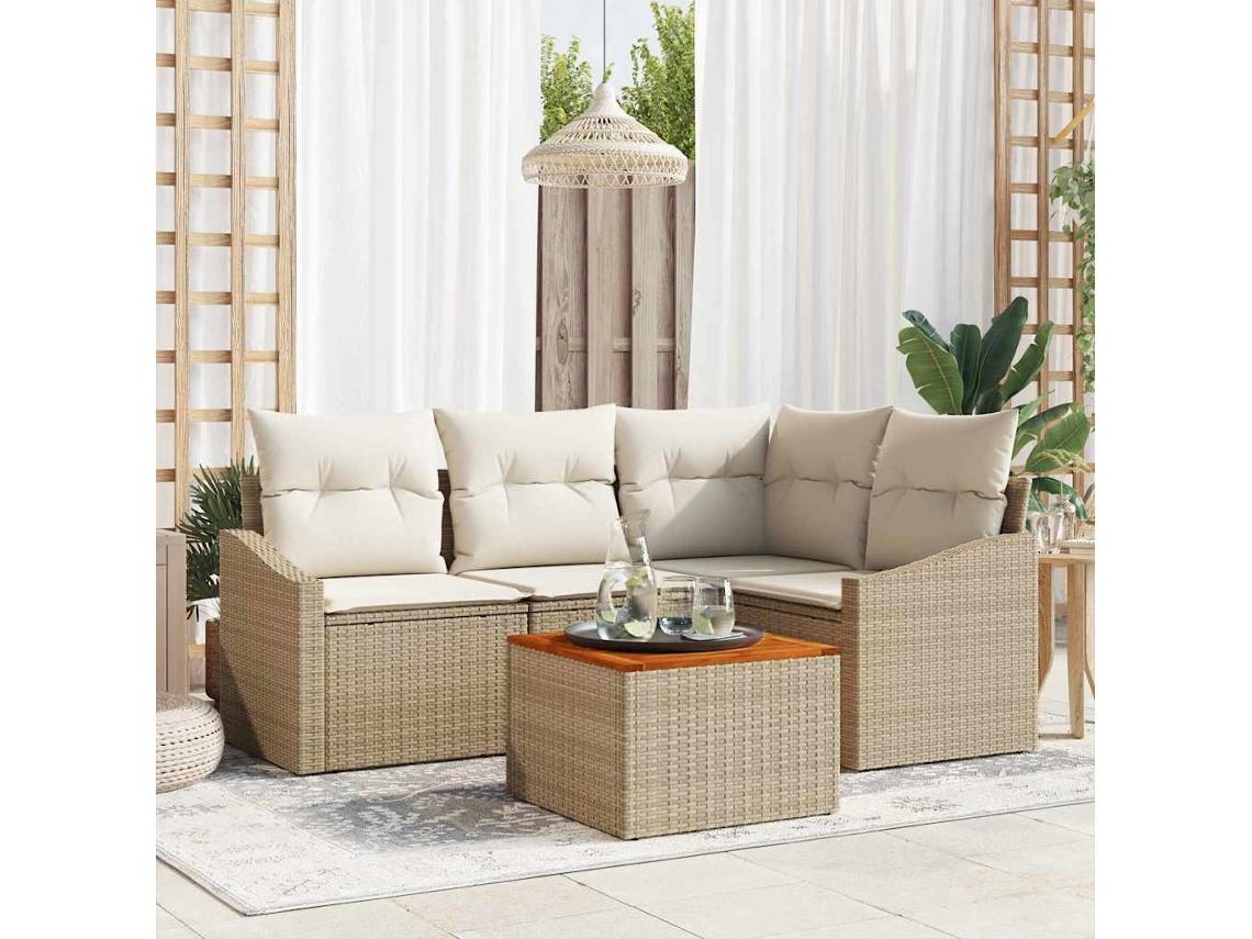 Vidaxl Conjunto De Sofá De Jardim 5 Unid. Bege Vime Pe