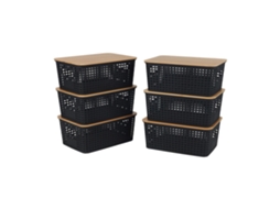 Conjunto De 3 Caixas Organizadoras Empilháveis Com Tampas De Bambu