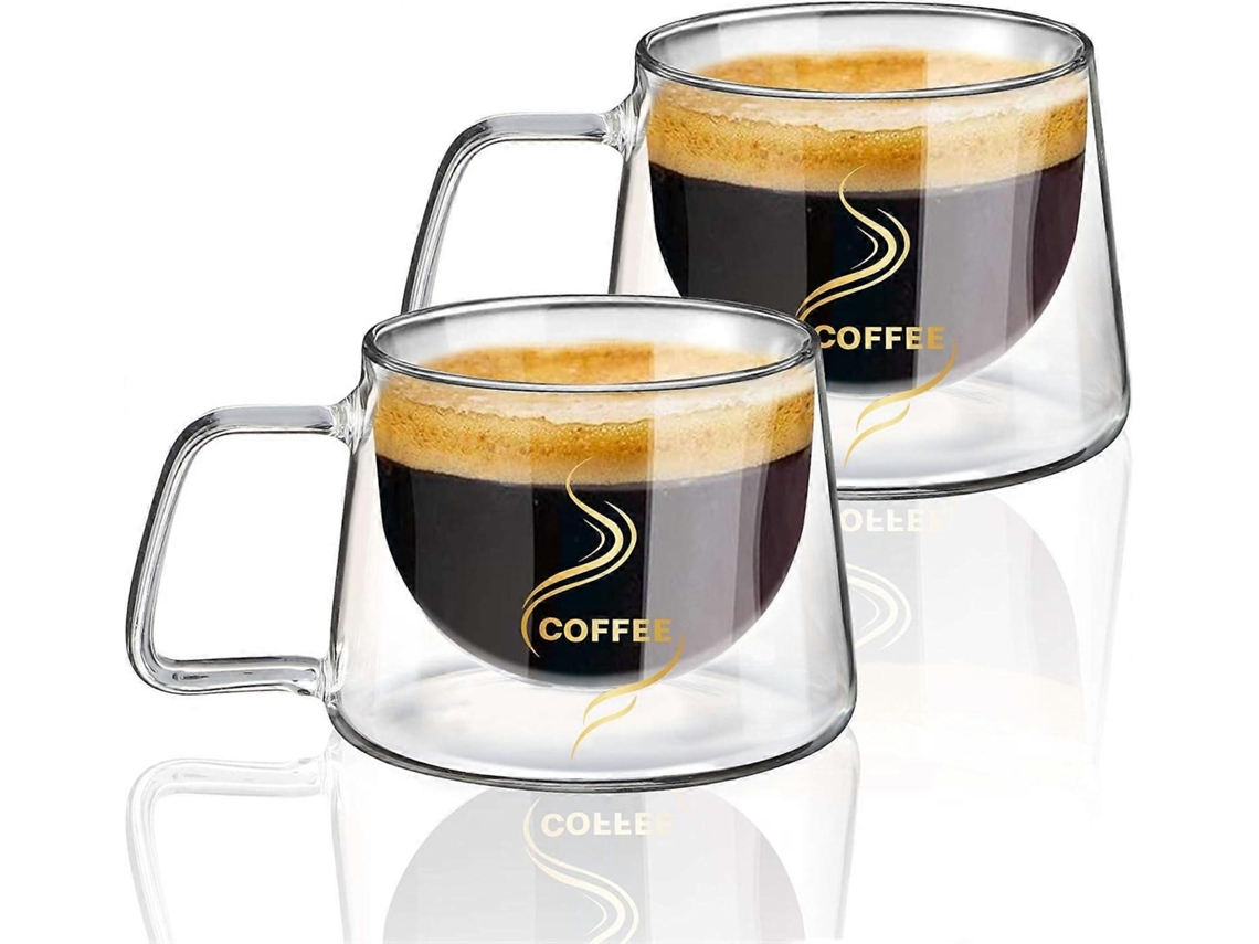Xícaras De Café Parede Dupla 200 Ml, Conjunto 2 Com Alças, Próprias Para Lava Louças E Resistentes Ao Calor. Aquaforge