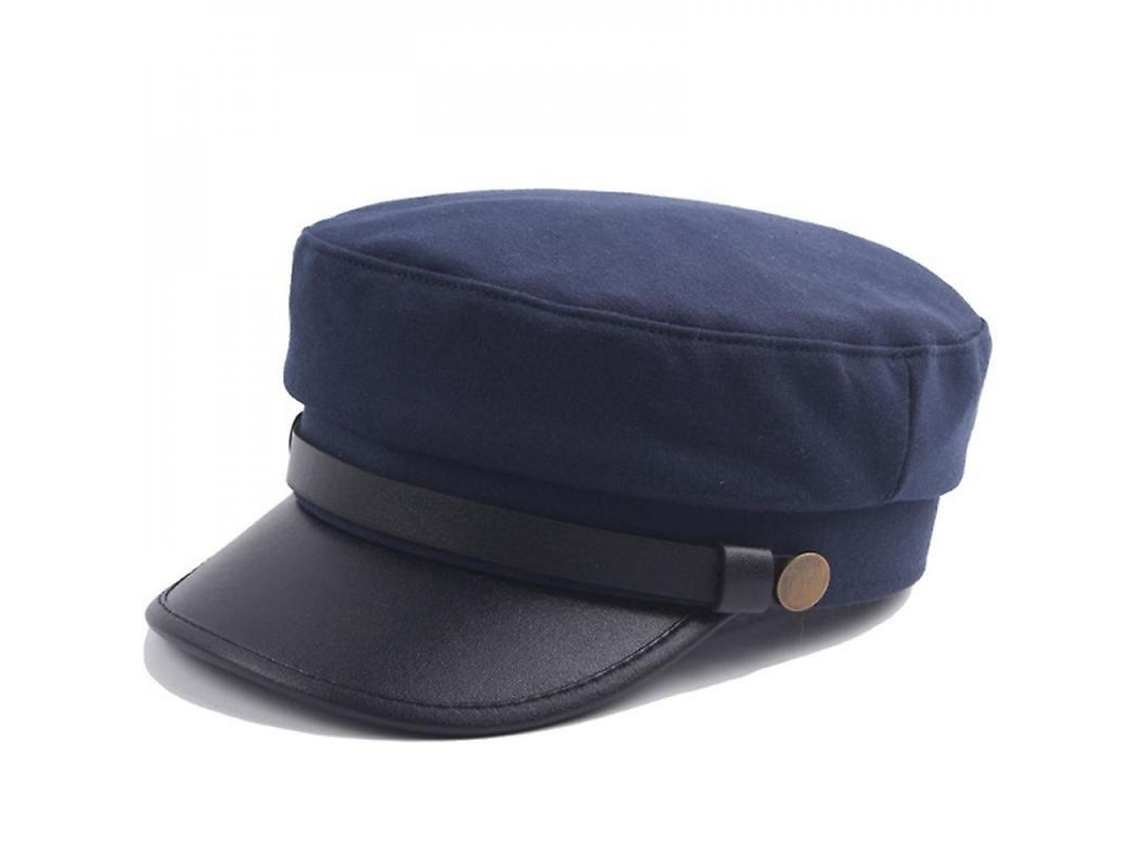 2026 gorra Unisex Baker Boy com Visera Gorro Newsboy Beret Cadete Militar de Algodão e Pu Tamanho Único 56 58cm Azul Marino