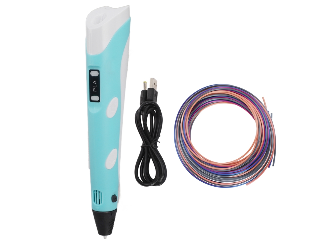 Kit Caneta De Impressão 3d 2ª Geração Com Filamento Cabo Usb Brinquedo Artista Inglês Azul
