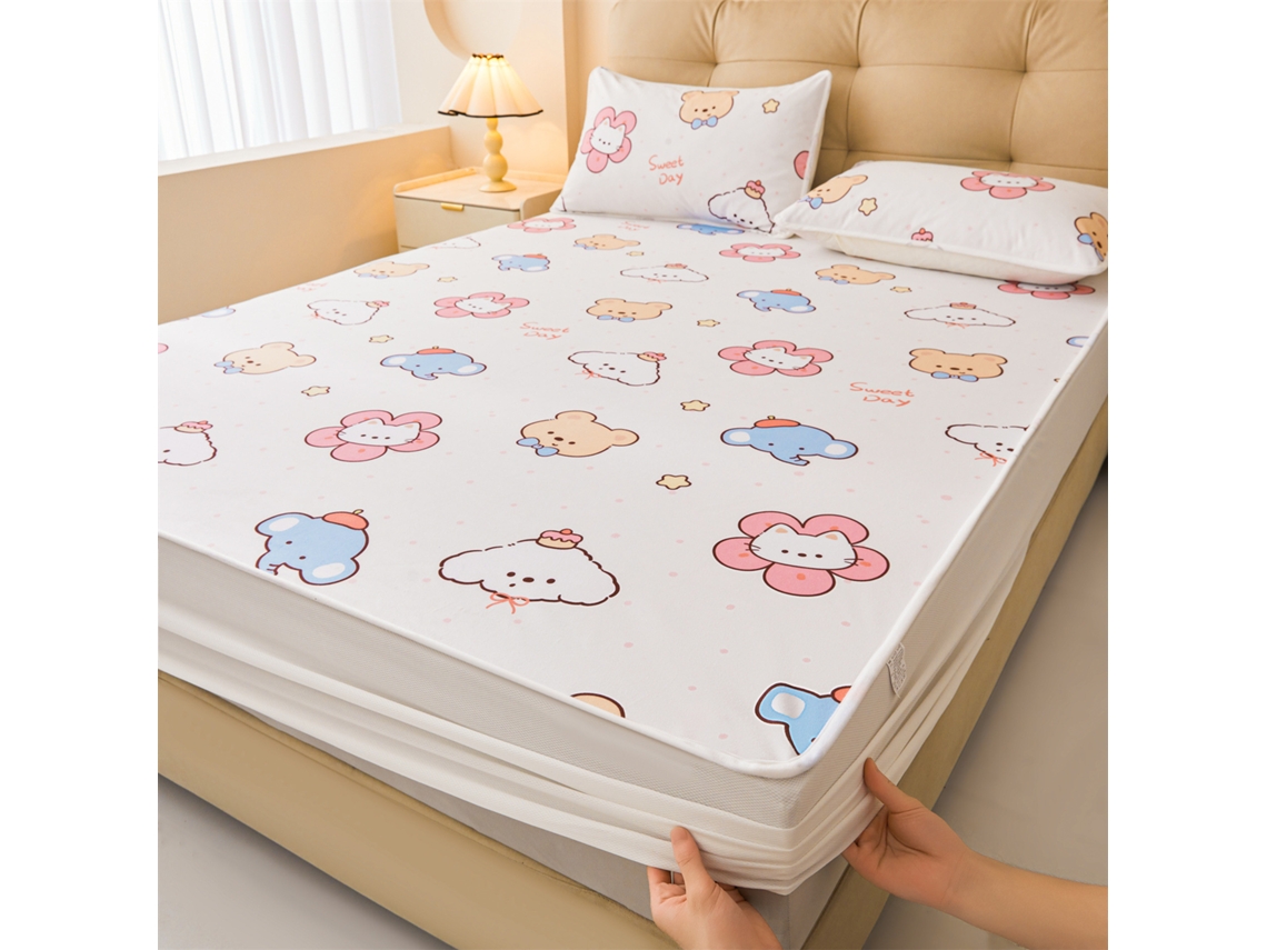 Protetor De Colchão Impermeável Czhhmart Desenhos Animados. 150cmx200cm (com Par De Fronhas) Gatinho