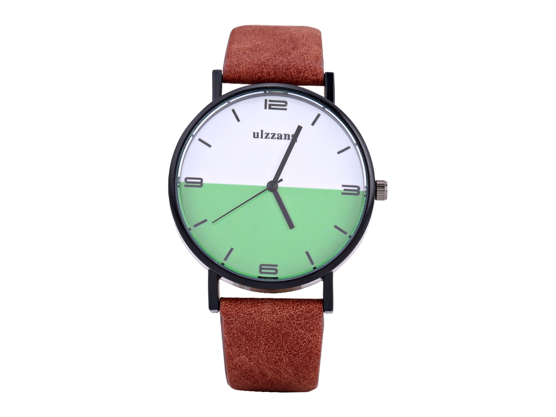 Reloj De Pulsera Analógico De Cuarzo Redondo Con Correa Pu (correa Café Dial Blanco Verde)