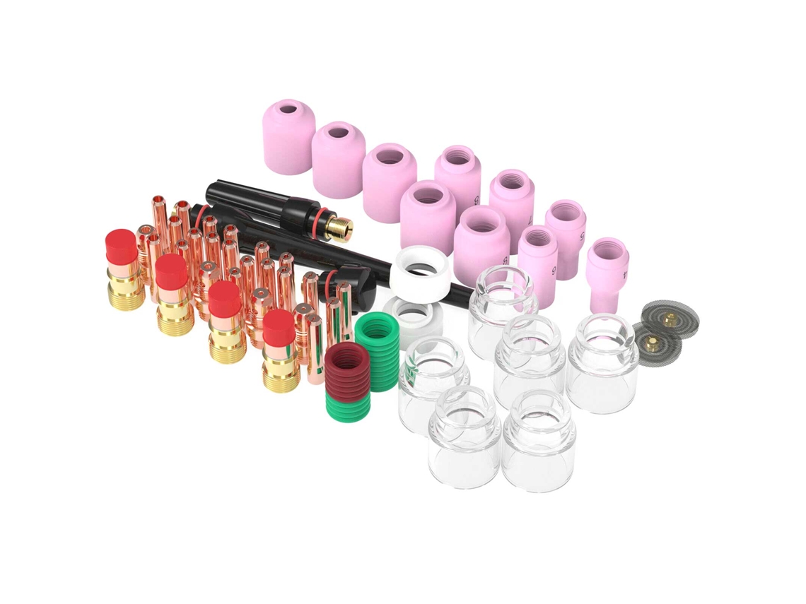 Kit de 71 peças para tocha TIG WP-17/18/26: lentes de gás, bicos de cerâmica, mandris e juntas.